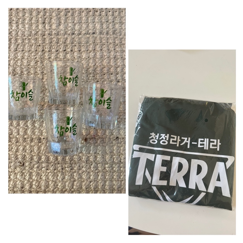 New Limited Edition - Set of 4 Korean BIG Soju Glass Cups and a Terra Apron